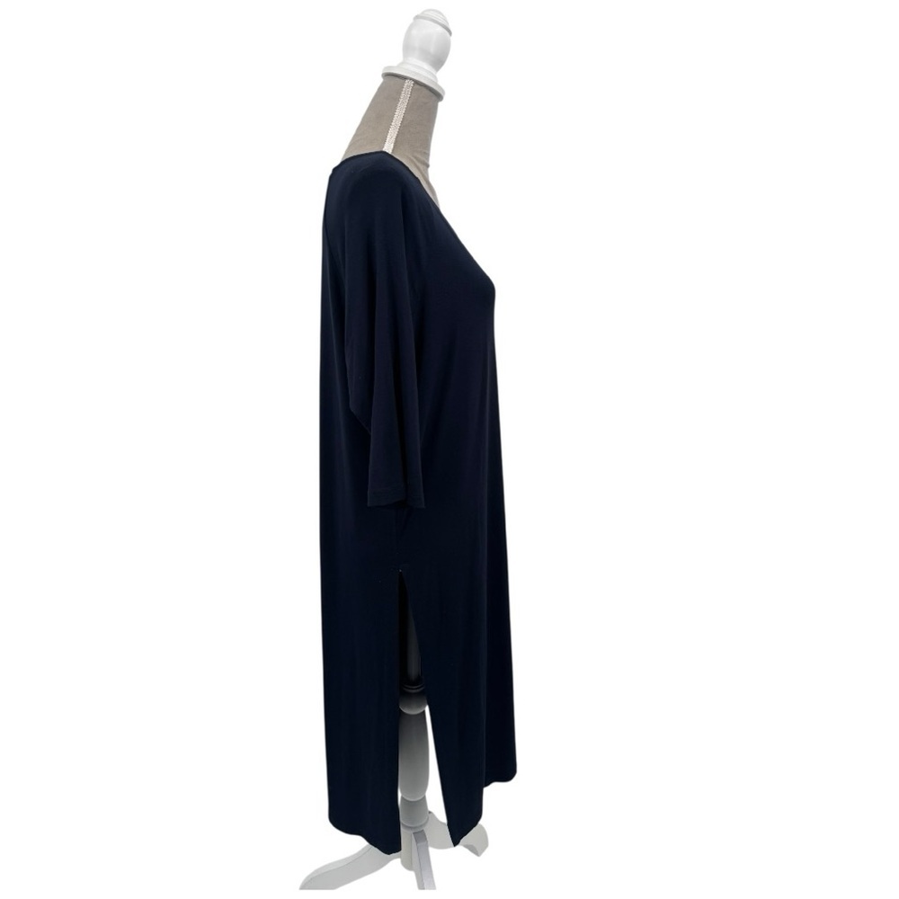 Alembika Long Tunic Top Navy Size 2 US 8-10 A-Line 3/4 Sleeve Minimalist Stretch - Picture 3 of 7